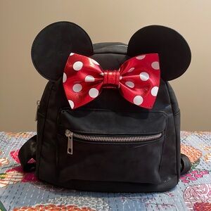 Disney's Black & Red Sparkle Minnie Mouse Mini Backpack with 3D Ears & Bow